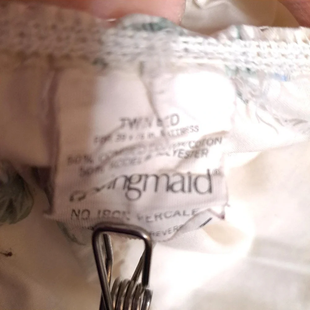 Springmaid Fitted Bed Sheet Twin Pink Floral Ribbon Vintage No Iron Percale